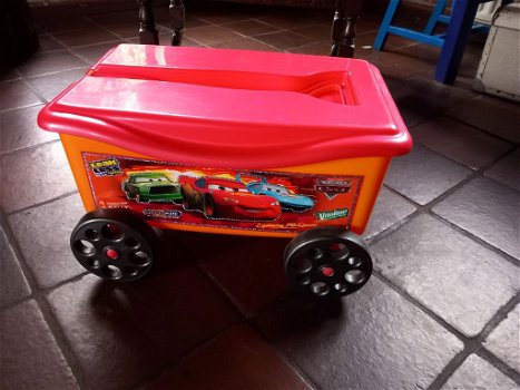 Cars, verrijdbare speelgoed : opbergbox - met trekstang - 0