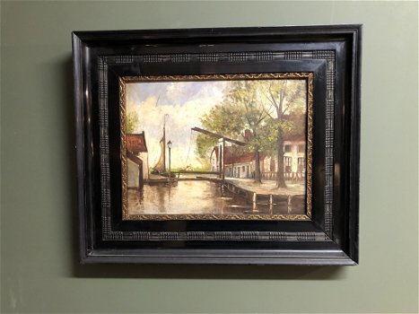 Prachtig Olieverf Schilderij op Paneel ''Nieuwer Sluis'' - 0