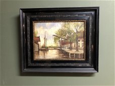 Prachtig Olieverf Schilderij op Paneel ''Nieuwer Sluis''