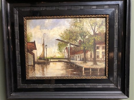 Prachtig Olieverf Schilderij op Paneel ''Nieuwer Sluis'' - 1