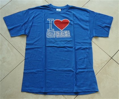 Nieuw blauw T-shirt met print I Love Gran Canaria (maat XXL) - 0