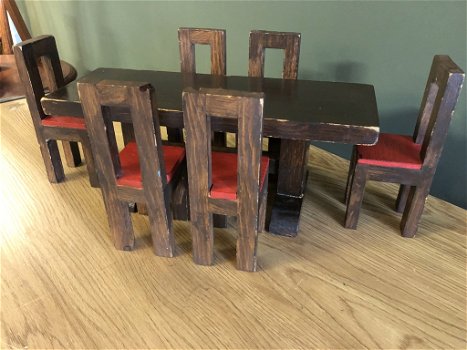 Mini Antiek eettafel setje 6-persoons voor Poppenhuis - 2