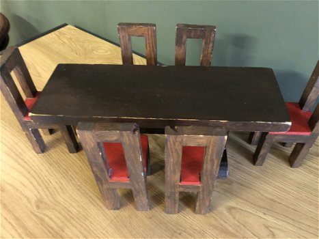 Mini Antiek eettafel setje 6-persoons voor Poppenhuis - 3