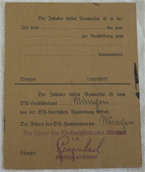 Ausweis / Persoonsbewijs / Pas, Reichs SA Hochschulamt, SA der NSDAP, München 1934. - 6