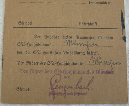 Ausweis / Persoonsbewijs / Pas, Reichs SA Hochschulamt, SA der NSDAP, München 1934. - 7