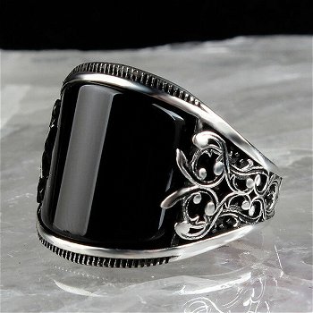 heren ring groot maat zwart en silver kleur - 0