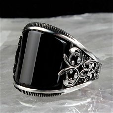 heren ring groot maat zwart en silver kleur