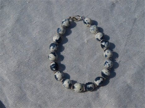 armband van spotter oceaan jade black met zilverkleurige spacers 20 cm lang, - 0