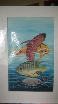 schilderij vissen koykarpers in passepartout - 0