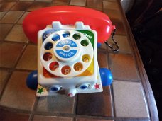 . Fisher Price, telefoon, - trek- telefoon met bel geluid - retro, hout,