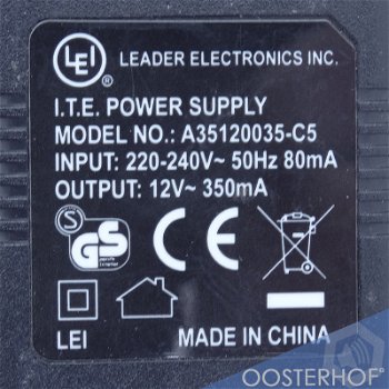 LEI Power Supply 12V ~ 350mA AC/AC Adaptor 5.5 Ø plug - 1