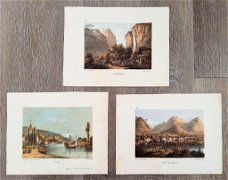 Lithografieën Thoune, Interlaken, Staubbach 19e eeuw