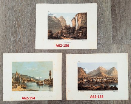 Lithografieën Thoune, Interlaken, Staubbach 19e eeuw - 1
