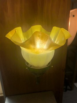Zeer fraai Antiek wandlampje met gekleurd Tulp Kapje. - 3