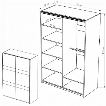 Robuuste zweefdeur kledingkast Denver 150 cm | Monastery eiken | Nieuw | MONTAGE MOGELIJK - 4