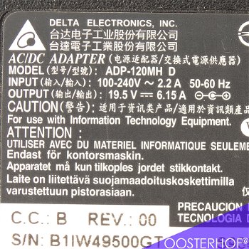 DELTA ELECTRONICS AC/DC ADP-120MH D 19.5V ⎓ 6.15 A 5.5 Ø - 3