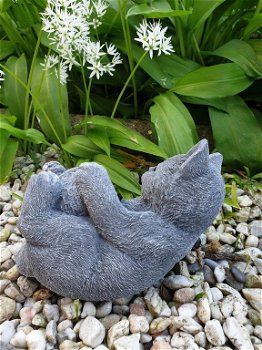 Kat spelend met knot wol , betonbeeld - 6