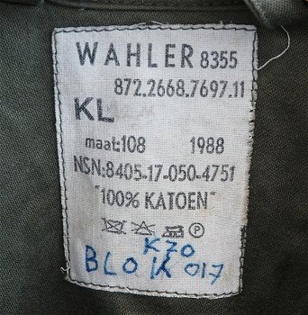 Jas, Gevechts, Uniform, M78, Koninklijke Landmacht, maat: 108, 1988.(Nr.10) - 2