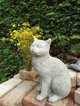 Grote stenen poes , kat , tuinbeeld - 0