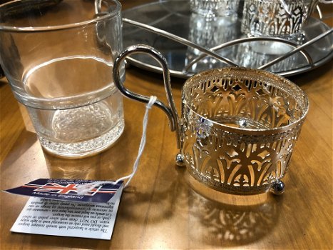 3 Glazen Engelse Tea Cups houders verzilverd ''Queen Ann '' - 2