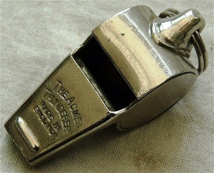 Rolfluit / Scheidsrechtersfluit, type: Acme Thunderer 605, Small, zilverkleurig metaal.(Nr.1) - 0