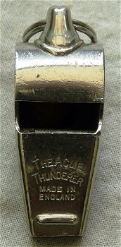 Rolfluit / Scheidsrechtersfluit, type: Acme Thunderer 605, Small, zilverkleurig metaal.(Nr.1) - 1