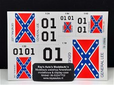 Stickers decals General Lee – Dukes of Hazzard – Dodge Charger 1:18, 1:24, 1:43 en 1:64