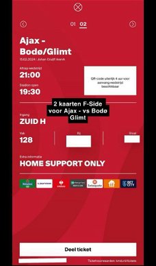 2 kaarten Ajax - Bodo glimt
