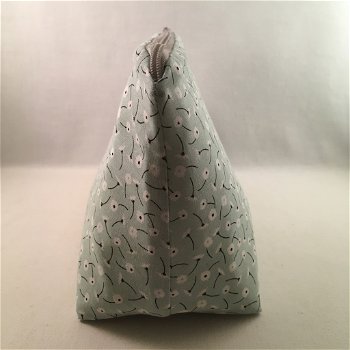projectbag / etui /toilettas mint/wit/zwart bloemen dessin - 3