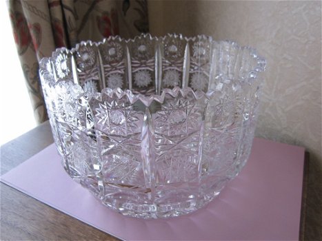 Prachtige grote handgeslepen boheems kristal bowl - 1