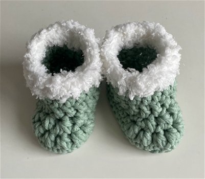 Babyslofjes Booties met een 'nepbont' randje! - Groen - 0