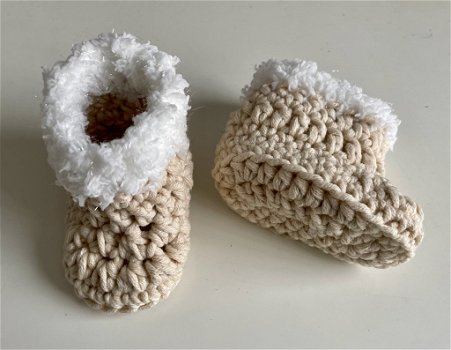 Babyslofjes Booties met een 'nepbont' randje - Beige/Zand - 2