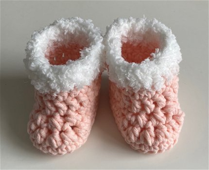 Babyslofjes Booties met een 'nepbont' randje - Roze NIEUW! - 3