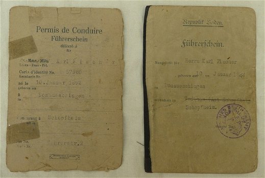 Rijbewijs / Führerschein Lotje, Duits, Klasse I & III, Schopfheim & Lörrach, 1947 & 1924. - 0