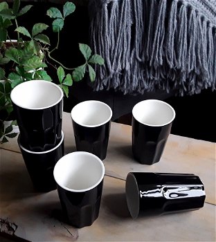 6 porseleinen espressobekers - zwart - nieuw - Ernesto - 3