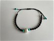 Armbandje met zoetwaterparel - Macrame geknoopt Zwart met kralen Blauwgroen / Turquoise - 0 - Thumbnail