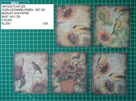 vintage plaatjes vogels/zonnebloem set 200 - laatste set - 0