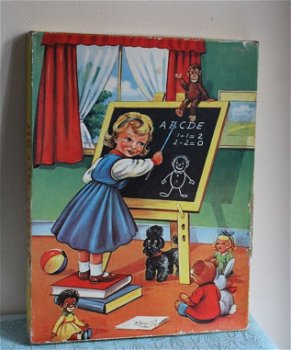 Vintage Jigsaw puzzle Meisje met schoolbord - 0
