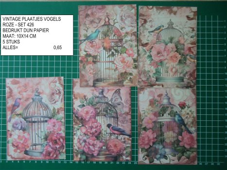 vintage plaatjes vogels roze set 426 - laatste set - 0