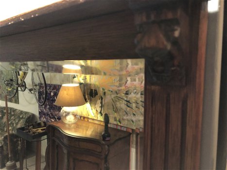 Prachtige Antiek Eikenhouten spiegel met geslepen glas. - 2