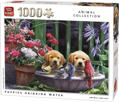 King Puzzel Dieren Hondjes Drinken Water- Puppies Drinking Water - 1000 Stuks - 0