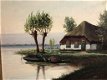 Schilderij Hollands Landschap Boerderij a/h water gesigneerd - 1 - Thumbnail