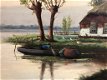 Schilderij Hollands Landschap Boerderij a/h water gesigneerd - 2 - Thumbnail