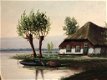 Schilderij Hollands Landschap Boerderij a/h water gesigneerd - 4 - Thumbnail