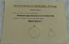 Stembiljet / Stimmzettel, Volksabstimmung und Großdeutscher Reichstag, Anschluß Österreich, 1938.(9)
