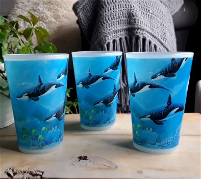 3 stuks kunststof bekers met afbeelding van orca's, orka's - 0
