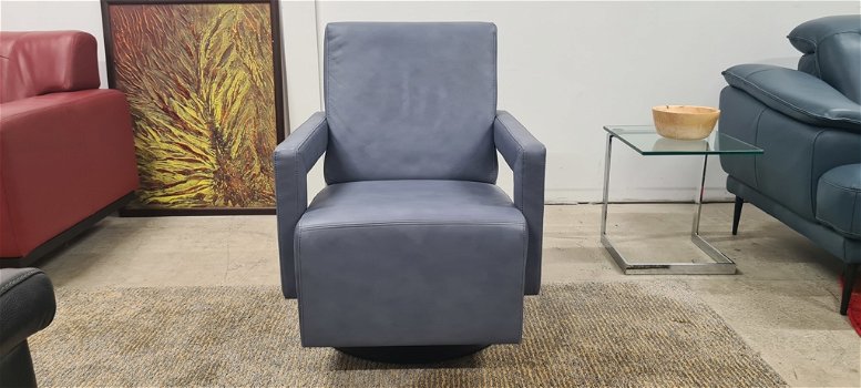 Grijs/blauwe leren Gealux top design draaifauteuil. Per direct beschikbaar! - 0