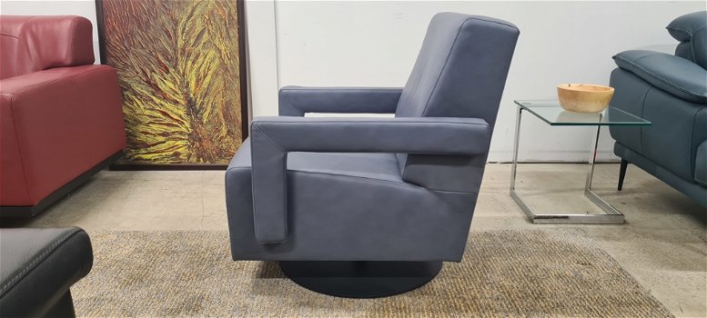 Grijs/blauwe leren Gealux top design draaifauteuil. Per direct beschikbaar! - 2