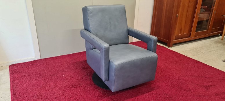 Grijs/blauwe leren Gealux top design draaifauteuil. Per direct beschikbaar! - 3