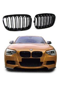BMW 1 serie F20 F21 grille met dubbele spijl hoogglans zwart. Nieuw! Gratis bezorgd!